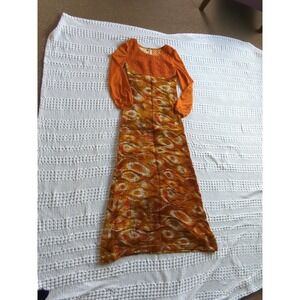 Vtg‎ Retro Mod 60s 70s Velvet Burnout  Psychedelic Dress Long Sleeve XS Small